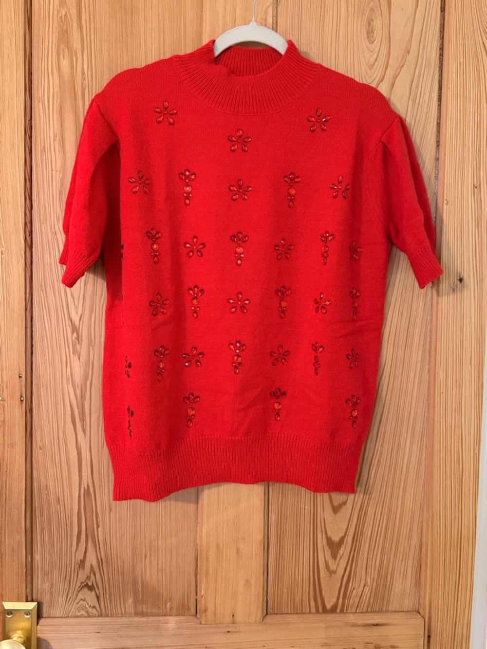 Vine and Love Red Jeweled Short Sleeve Sweater
